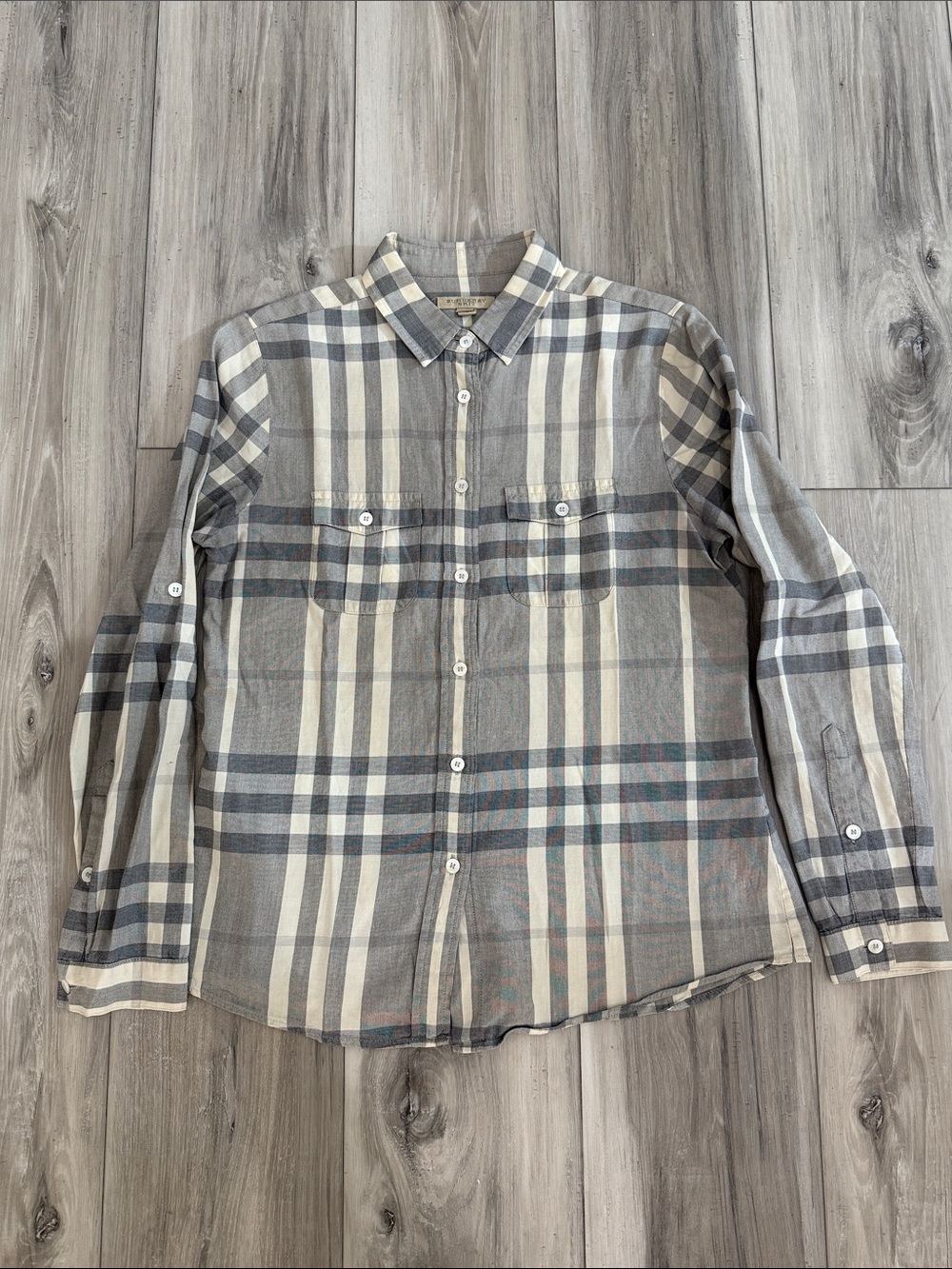 Burberry Grey & Cream Plaid Button-Down Shirt